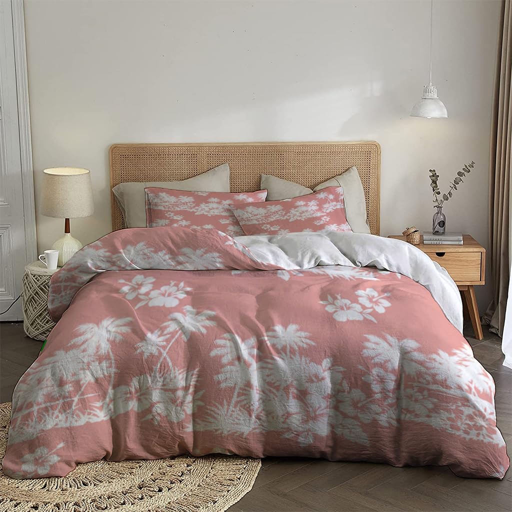 NIBAINLO 布団カバーキュートでシンプルなアロハ柄 肌に優しい ピーチスキン加工 掛け布団カバー 和式 洋式 あったか 布団カバーセット リバーシブル ホームステイ ホテル 家庭兼用