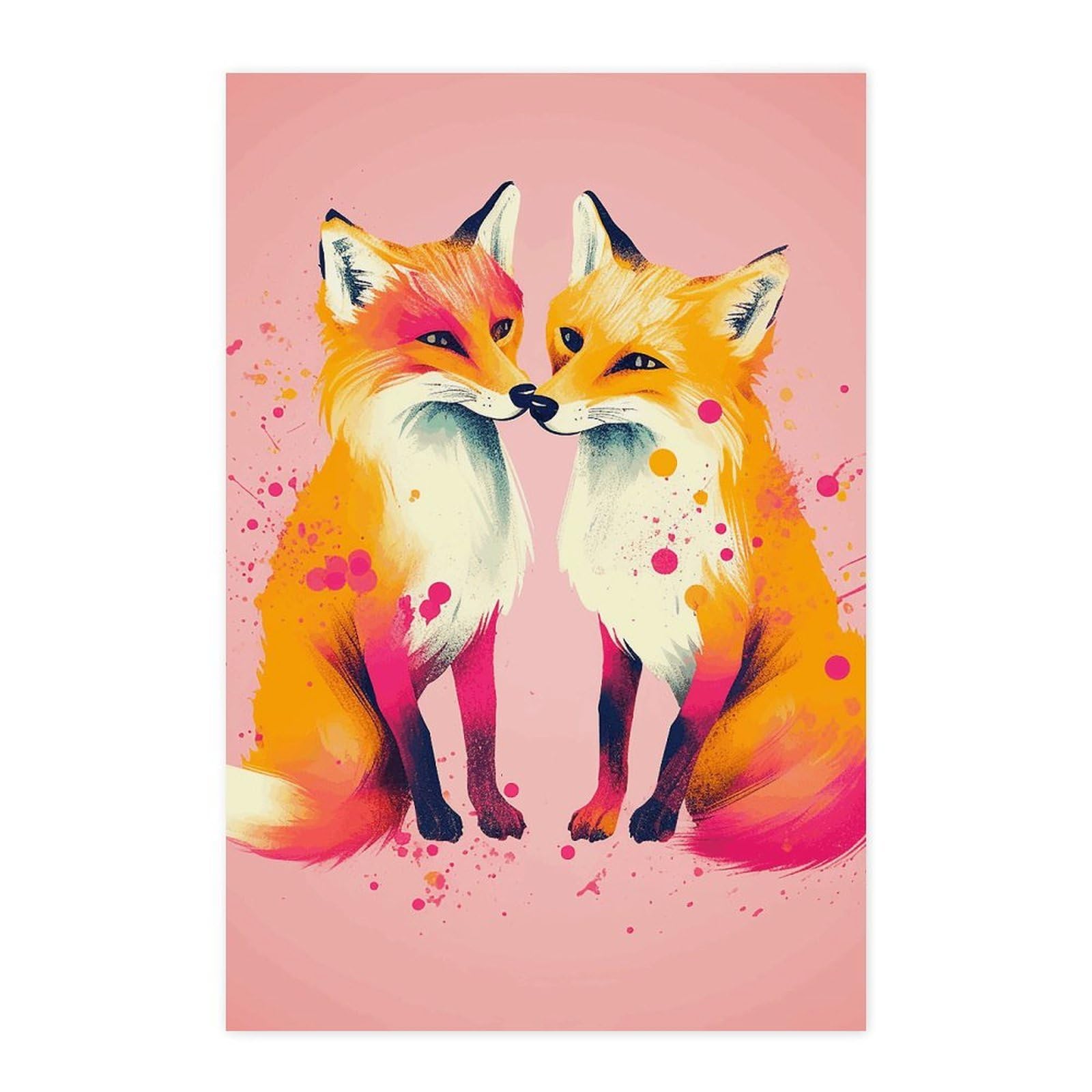 Poster mural vintage deux renards pour rechauffer une chambre