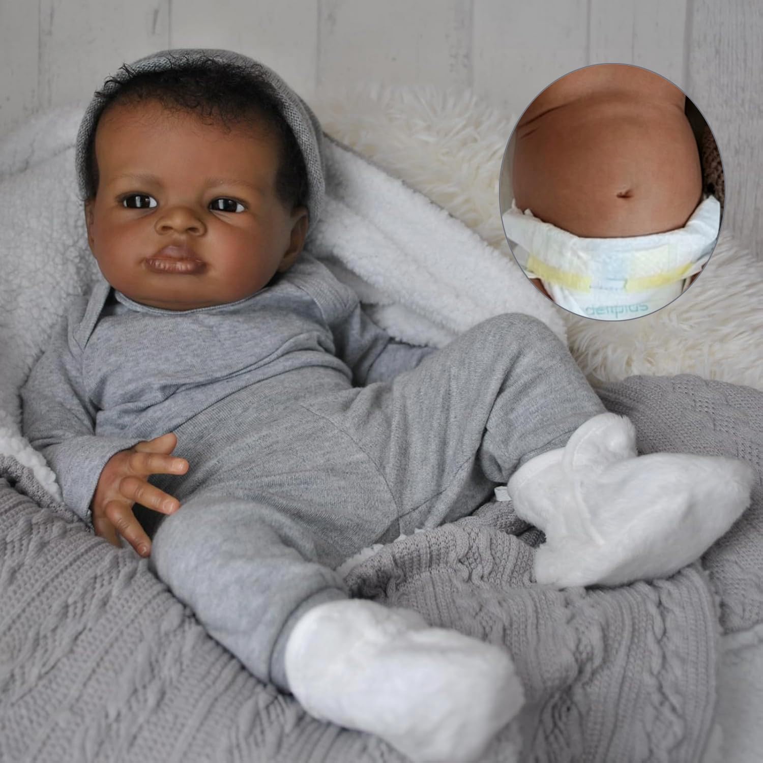 Zero pam 50 cm Reborn Baby Puppe Schwarze,Reborn Baby Junge Vollvinyl Lebensecht Anatomisch Korrekt,Realistische Babypuppen Weichen Körper, Vinyl Babypuppen Wie Echtes Babys