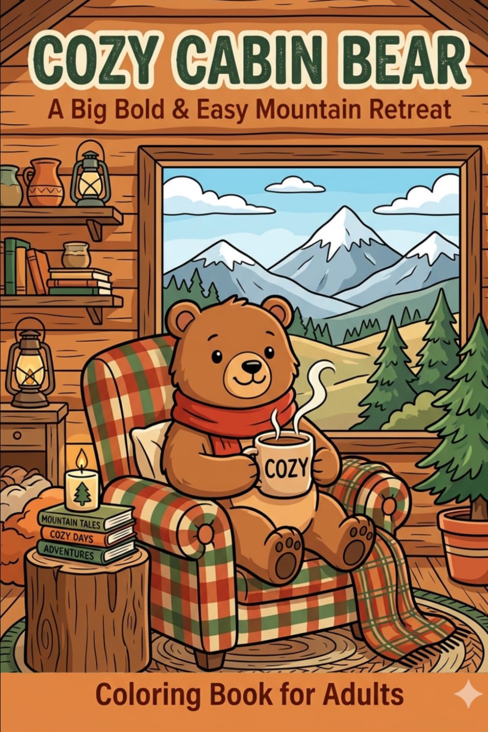 Cozy Cabin Bear: A Bold and Easy Mountain Retreat: A Coloring Book for Stress Relief and Relaxation