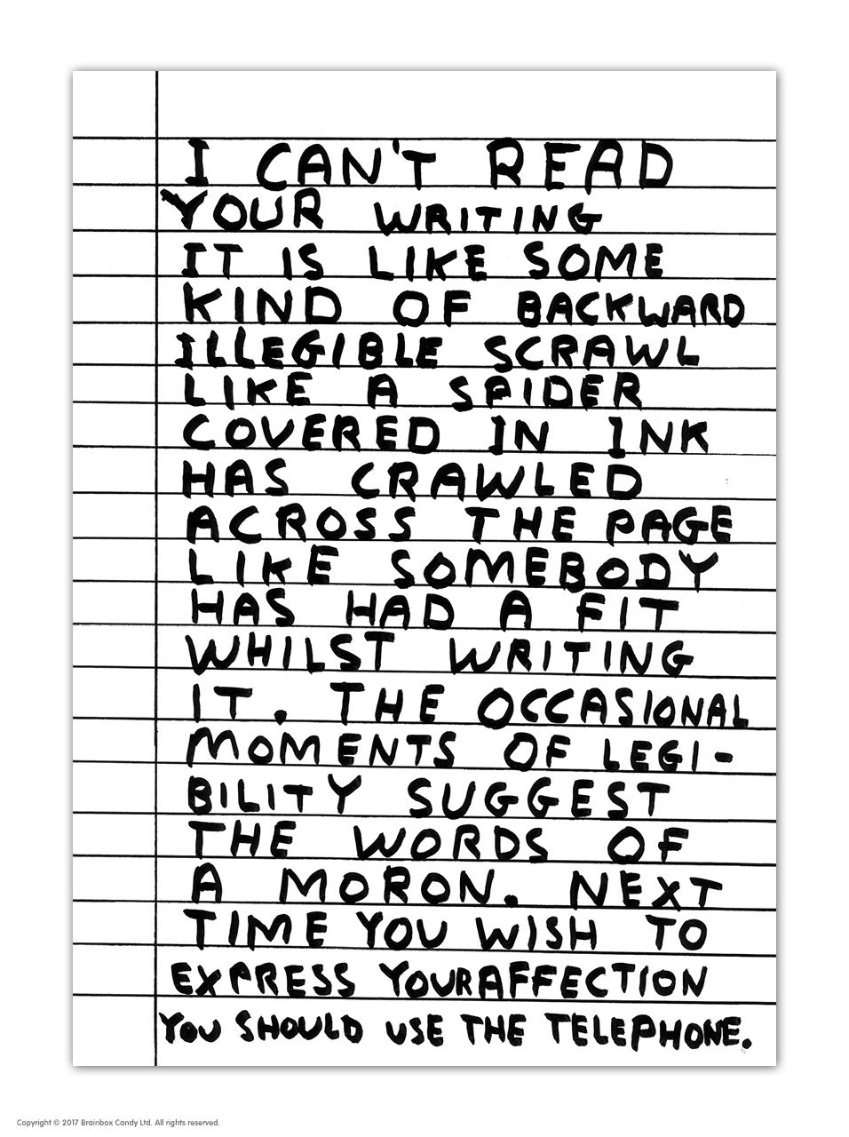 Official David Shrigley Postcard - 'I Can't Read' - Funny Postcards - David Shrigley Art - A6 Print - Artistic Postcard