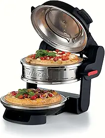 Ariete - Forno de pizza duplo 927 Preto, com 2 placas refratárias antiaderentes de 32 cm, 5 níveis de temperatura independentes - máximo de 400 °C, 2 espátulas em aço inox, 2100 W - 220V