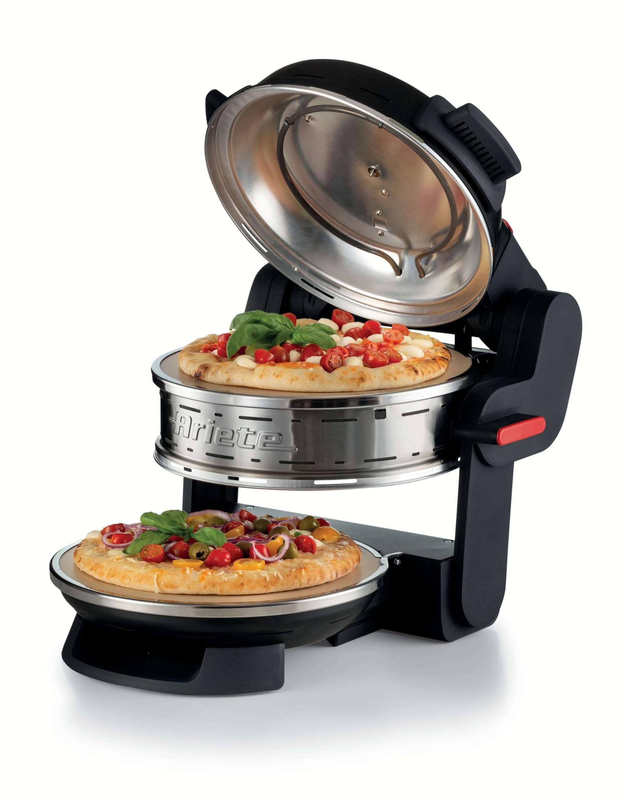 ArieteDouble 927 Pizza Oven, Pizza Oven with 5 Cooking Levels, 2 Non-Stick Refractory Plates, 2 Wooden Blades Included, Max 400°C, 2 Thermostats, Diameter 32 cm, 2300 W, Black
