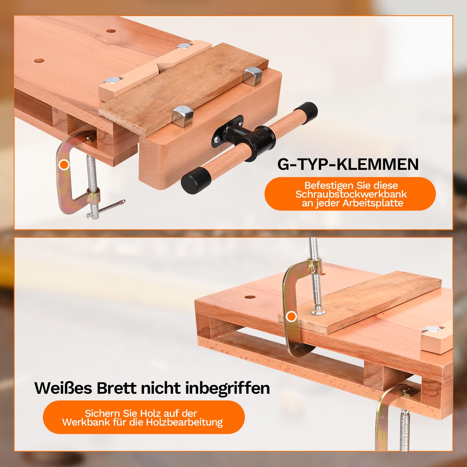 MYOYAY Tragbare Hobelbank, Holz Mini Werkbank Verstellbarer Schraubstock Workbench Mobile Werkbank Holzschraubstock, Werktisch aus Buchenholz für Klemmen und Hobeln, 53x28x7 cm