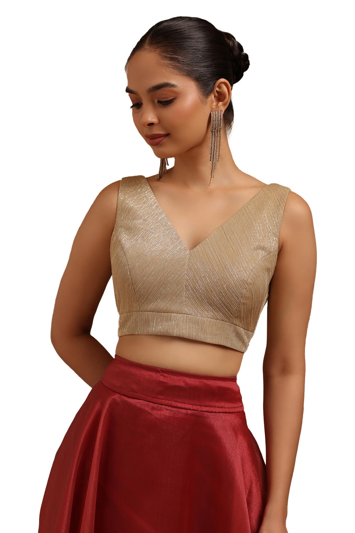 Womens Pink Spandex Solid Padded Blouse-image-16