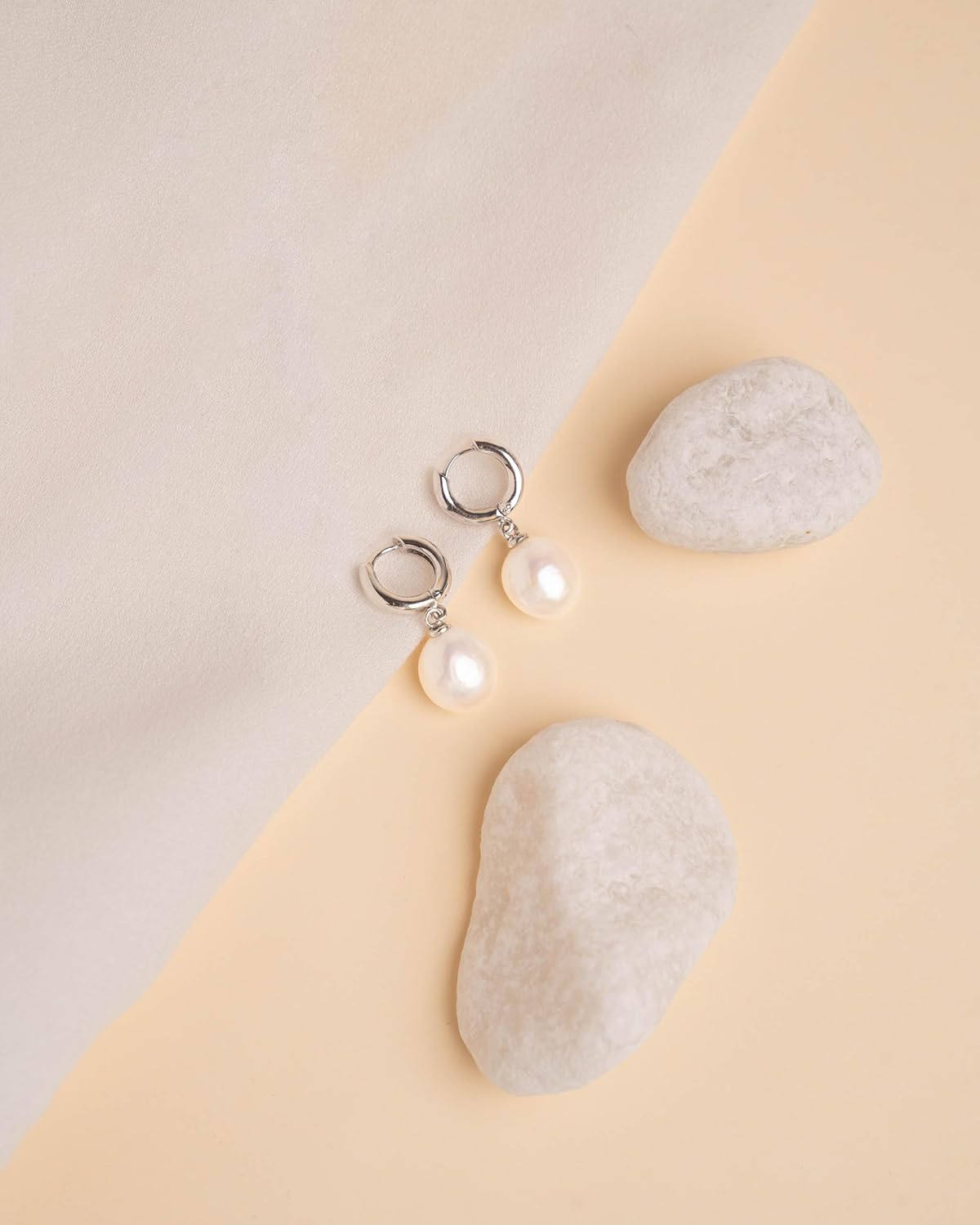 Women Pearl Earrings Freshwater Cultured Pearls Baroque Shape 12 to 13 mm with Large Zirconia Stone SECRET & YOU | Sterling Silver Earrings with Big Butterfly Backs.