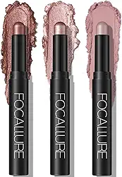 FOCALLURE Conjunto de 3 peças de creme, iluminador de olhos fosco e brilhante, lápis à prova de vincos de alta pigmentação, maquiagem iluminadora de sombra de longa duração, rosa Mirage