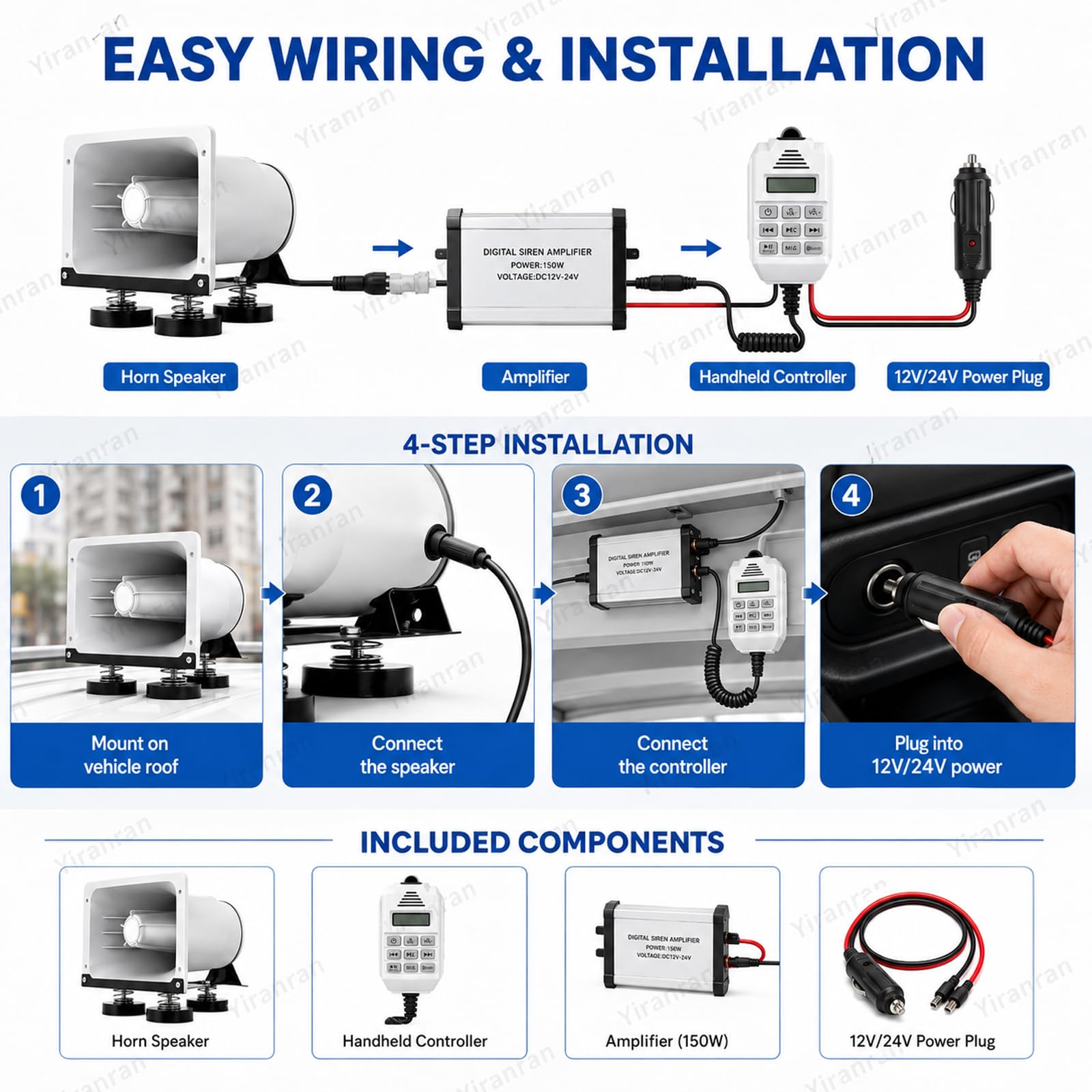 Altoparlante Impermeabile Da Esterno Da 150 W, Megafono Per Auto, Riproduzione Usb/tf, Registrazione Di 520 Secondi, Connessione Intelligente A Telefoni Cellulari E Tablet, Per Veicoli, Sirena