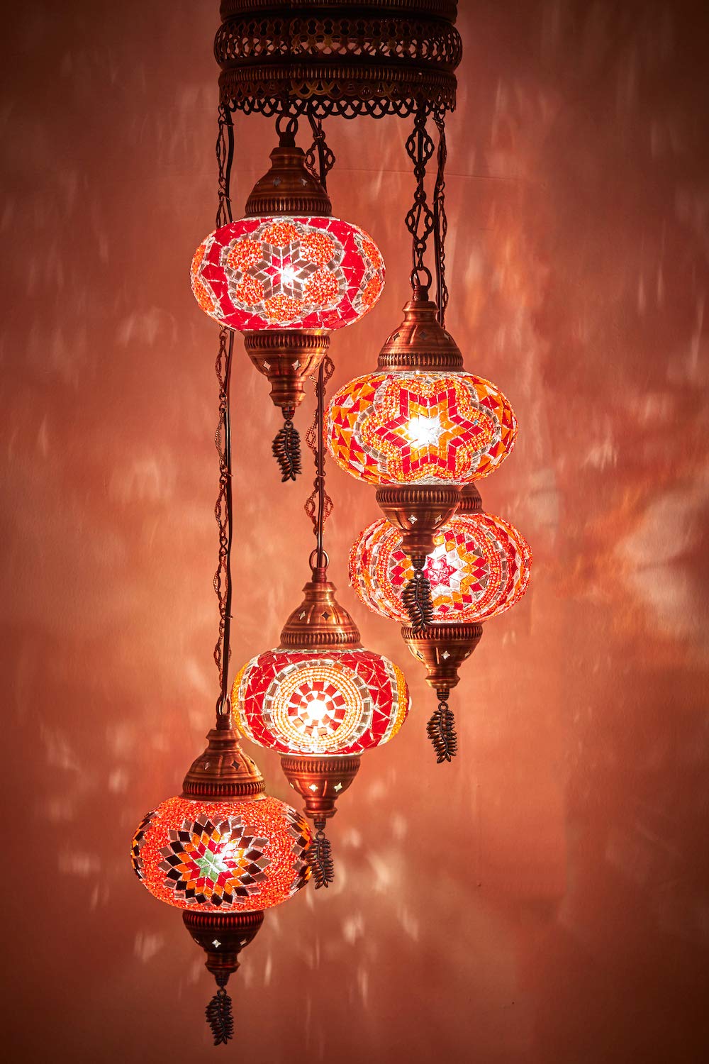 DEMMEX Lampadario a Sospensione in Mosaico Turco Marocchino – Lampada da Soffitto Artigianale con Paralumi Personalizzabili da 17cm – Illuminazione Boho per Soggiorno e Camera da Letto, 120cm Altezza