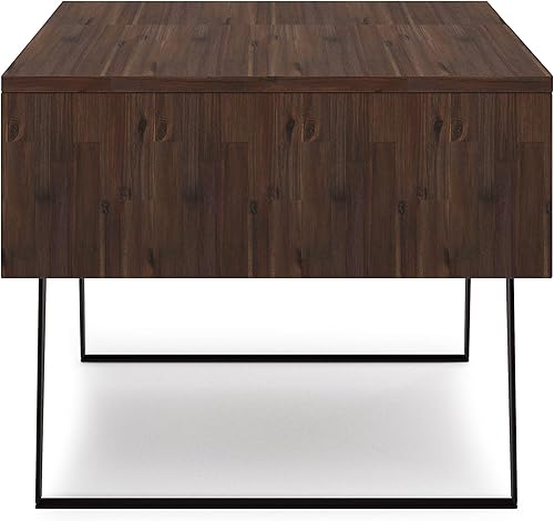 Miniatura 149 de SIMPLIHOME Lowry - Mesa auxiliar cuadrada de madera de acacia maciza y metal, de 22 pulgadas de ancho, moderna, industrial en marrón envejecido café