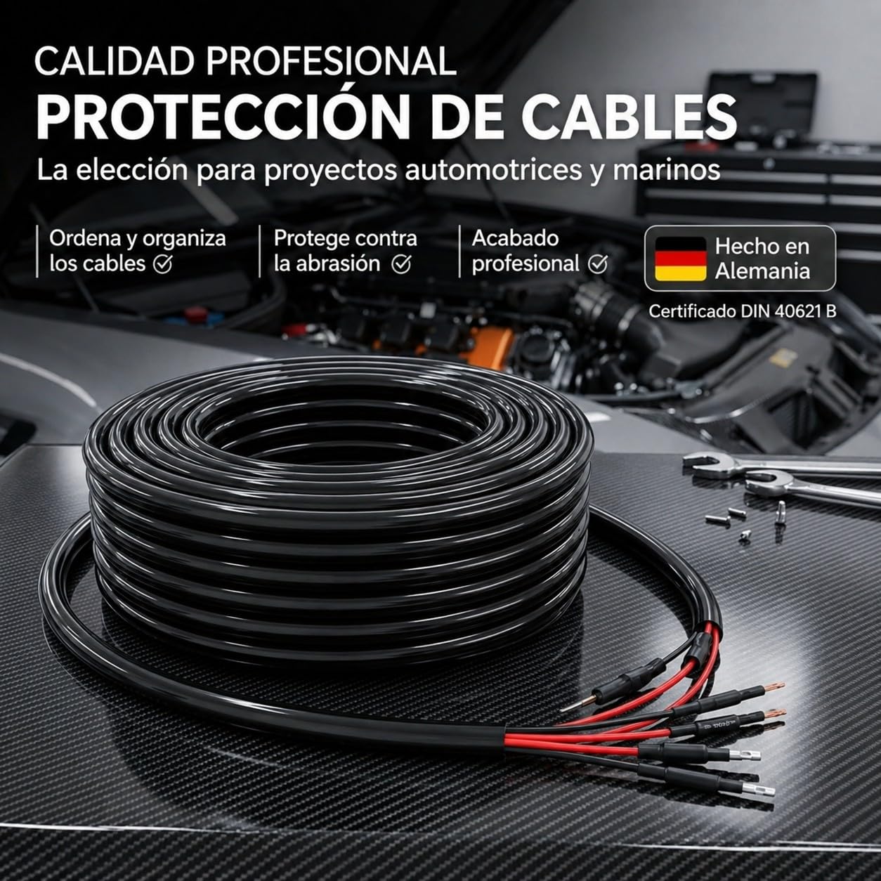 AUPROTEC Funda de Cable Negra 16mm x 10m I PVC Flexible y Aislante I protección para Cables en Uso automotriz y eléctrico I Negro