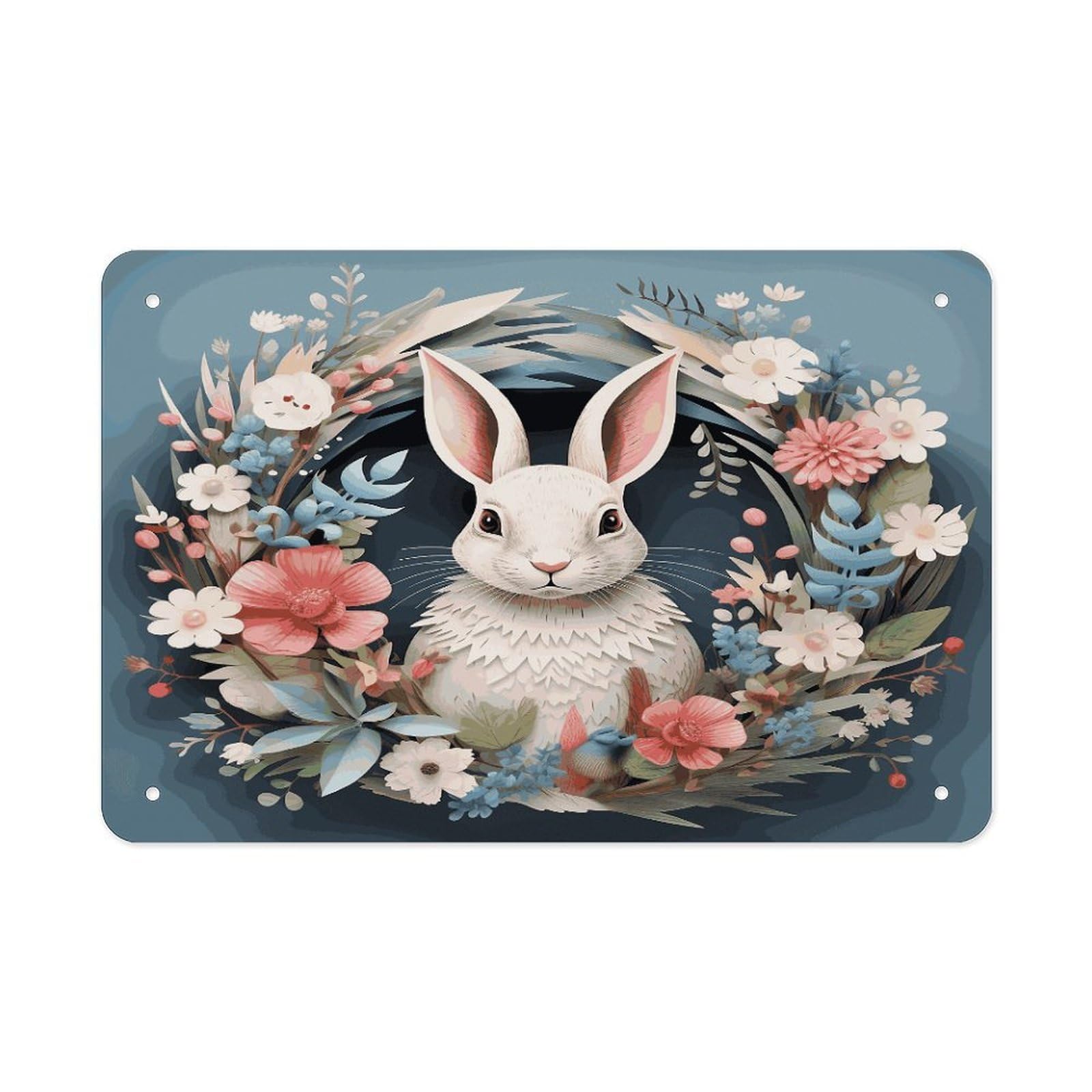 Fodpand Style Easter Wreath With Rabbit Wall Art Metal Signs Tin Sign