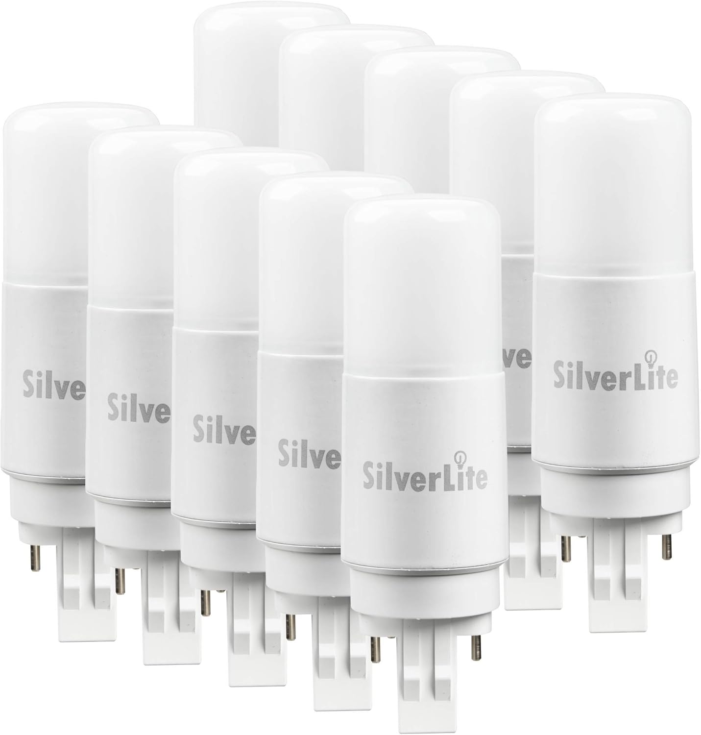 Silverlite 5w(13w CFL Equivalent) LED Stick PL Bulb GU24 Base, 500LM, Warm White(3000k), 120-277 Voltage, UL Listed, 10 Pack