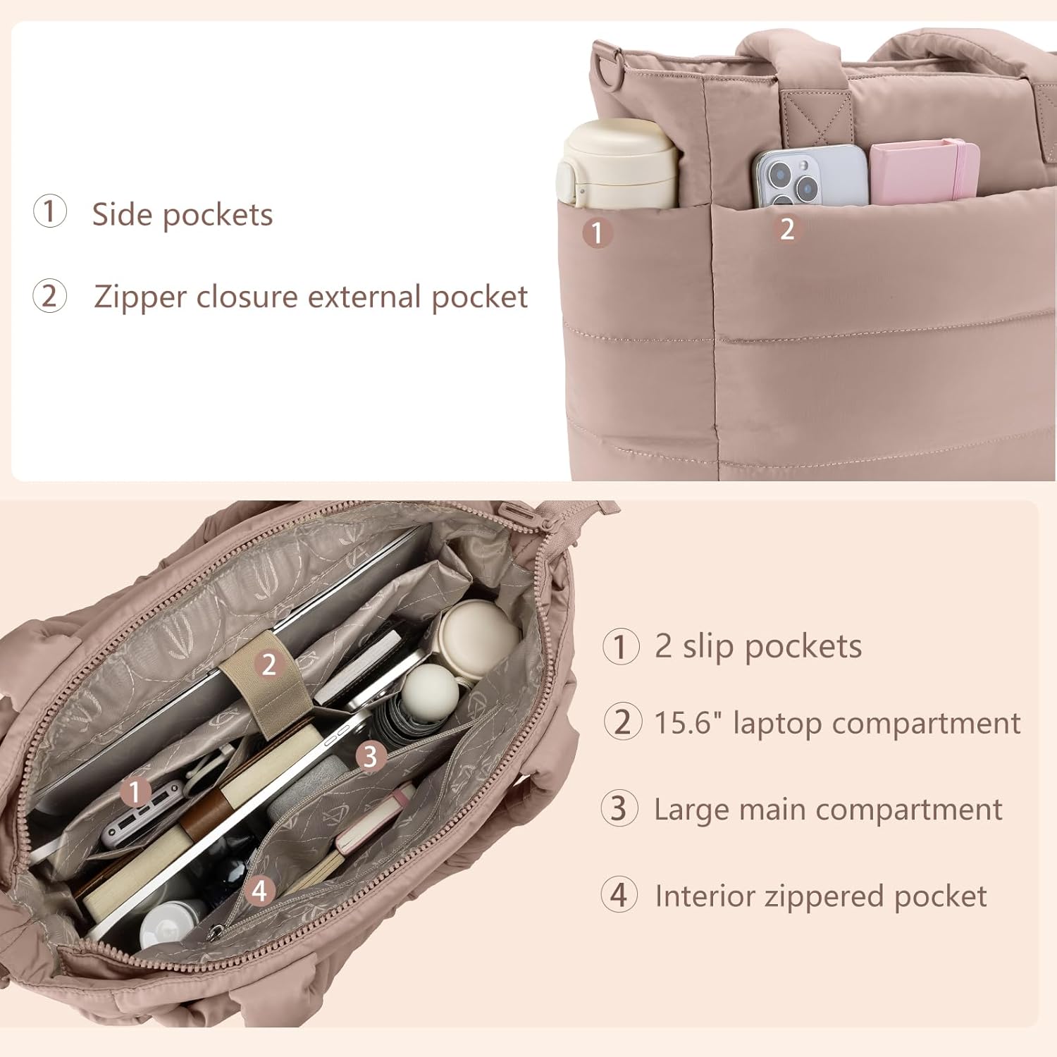 Tote Bag for Women Puffer Tote Bag Large Nurse Bags Shoulder Handbag with Zipper for Work Travel - Image 5