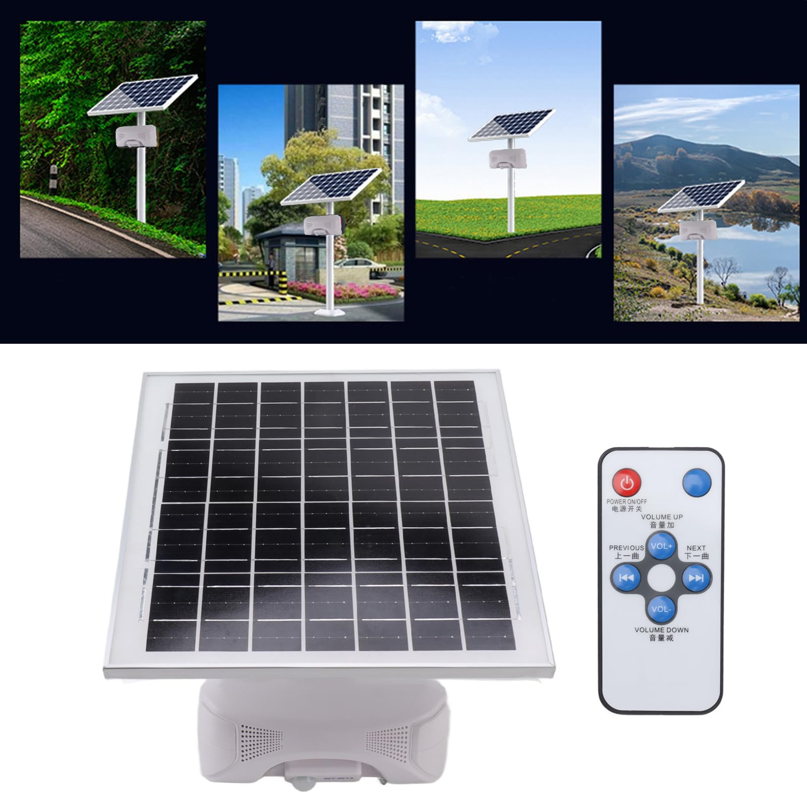 Détecteur de mouvement infrarouge 12 V pour l'extérieur - Rappel de sécurité - Haut-parleur solaire à induction - Réservoir de sécurité - Avertisseur sonore