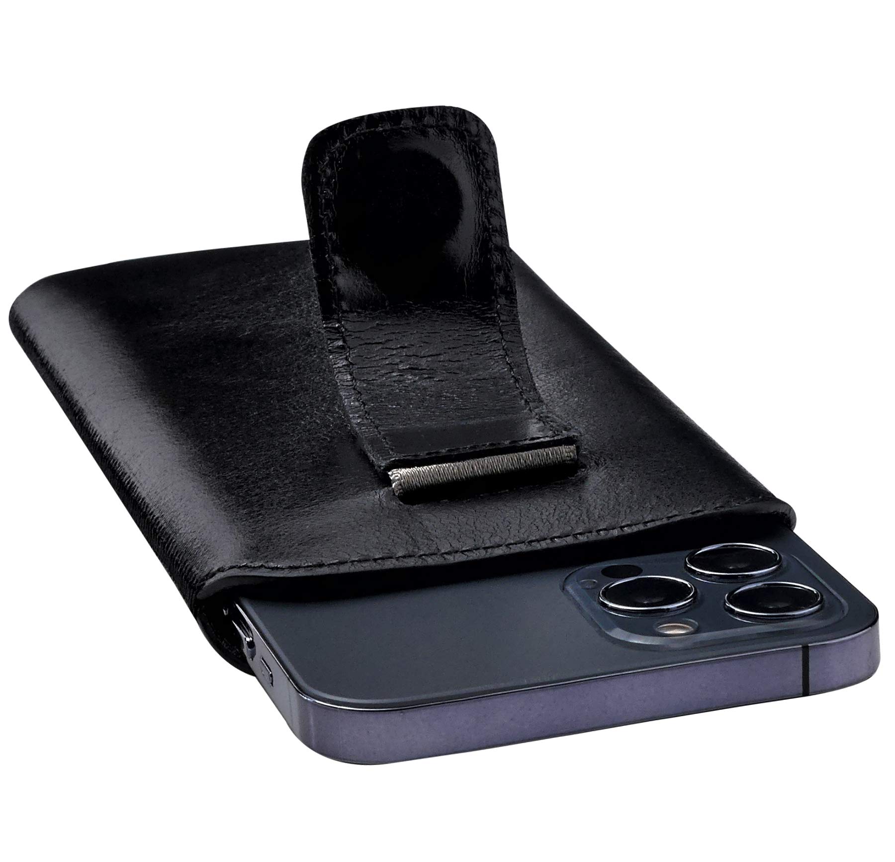 Suncase ECHT Ledertasche Leder Etui Hülle *Slim-Edition* kompatibel mit iPhone 17 Pro, (mit Rückzugsfunktion und Magnetverschluss) in schwarz