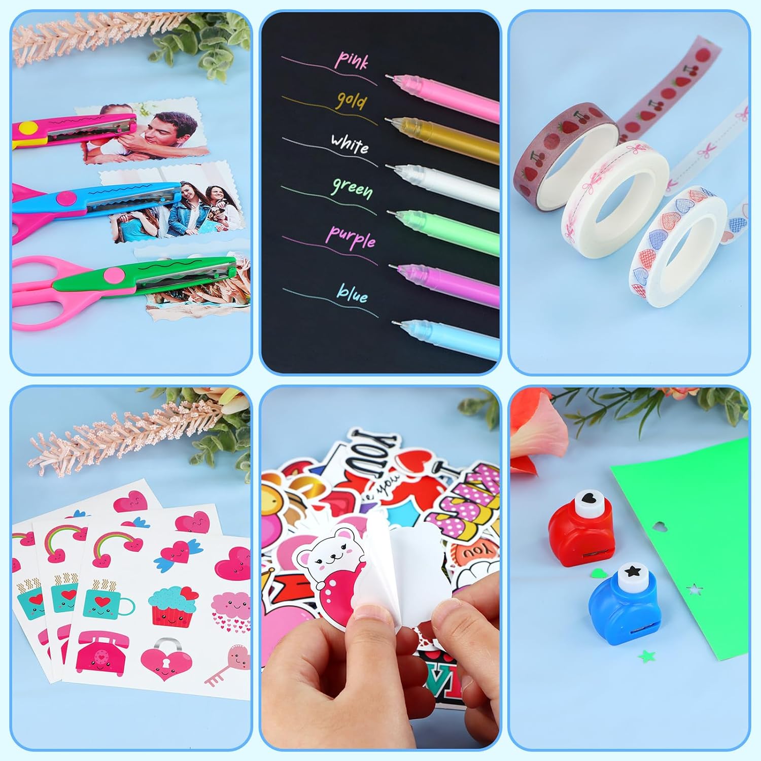 SICOHOME Scrapbook Supplies Scrapbook Kit - DIY Junk Journaling Supplies Kit - Scrapbooking Tools Paper Stickers Tapes Scissors Markers - Valentines Craft Gift for Women Teen Adult Starter