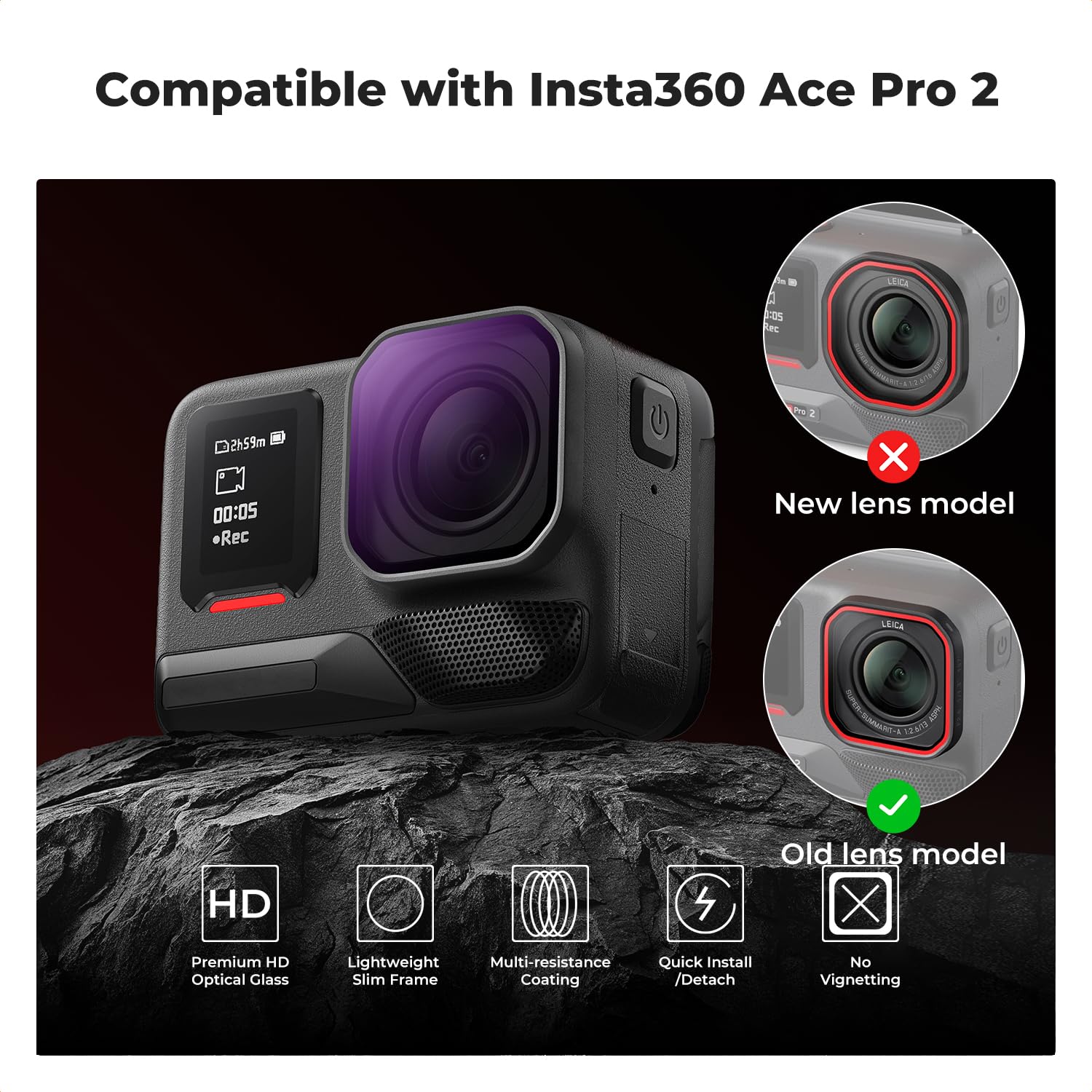 K&F CONCEPT Kit de Filtres ND à Visser Amélioré Compatible avec Insta360 Ace Pro 2, (ND8/ND16/ND32/ND64) Accessoires pour Caméra d'action à Densité Neutre, Réduction Lumineuse - Verre HD Multi-traité