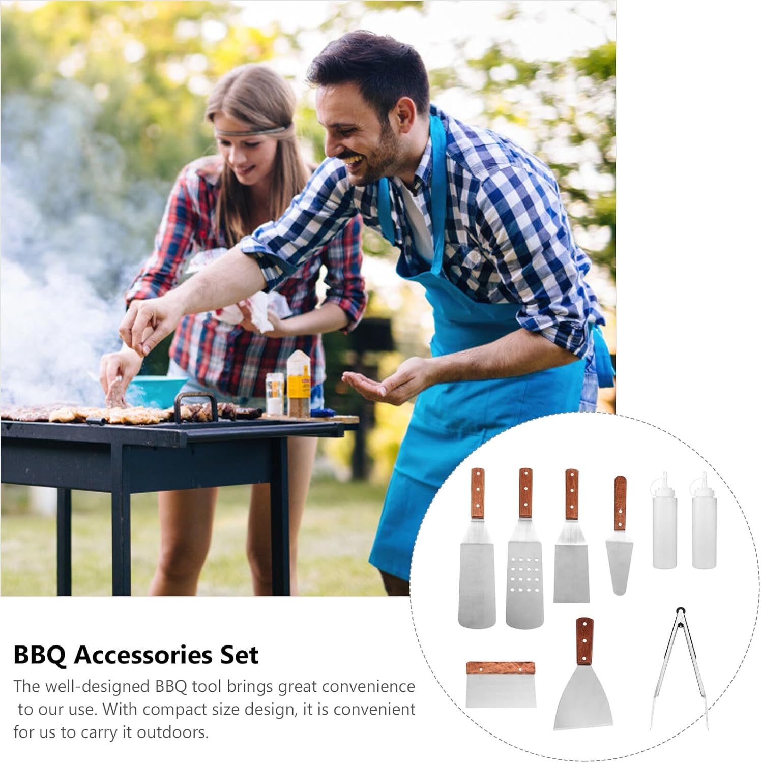 DOITOOL Stainless Steel BBQ Tool Set with Handles Outdoor Barbecue Utensils Kit for Grilling and Home Cooking Stainless Utensils for Versatile Outdoor Cooking Accessories