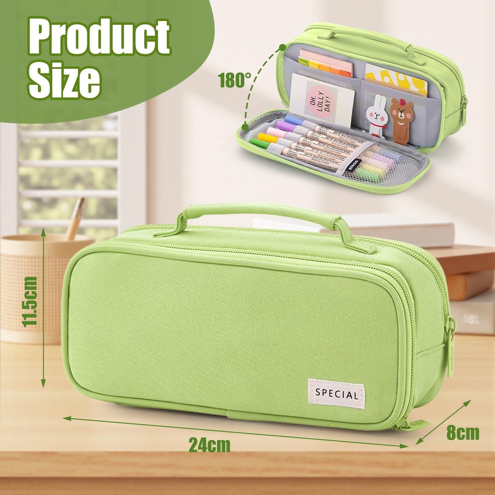 flintronic Trousse à Crayons Grande Capacité, Trousse Scolaire Zippée, Sac de Papeterie Organisateur, avec Compartiments et Poignée, pour Papeterie, Cosmétiques, Articles de Toilette - 2