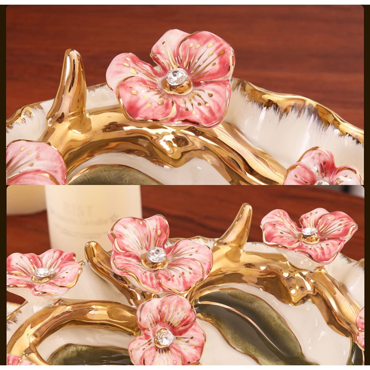 Plato de Frutas de cerámica Dulces nueces Platos de Porcelana Aperitivos compota Bayas Bandeja de Almacenamiento Borde Tallado de Flores decoración,