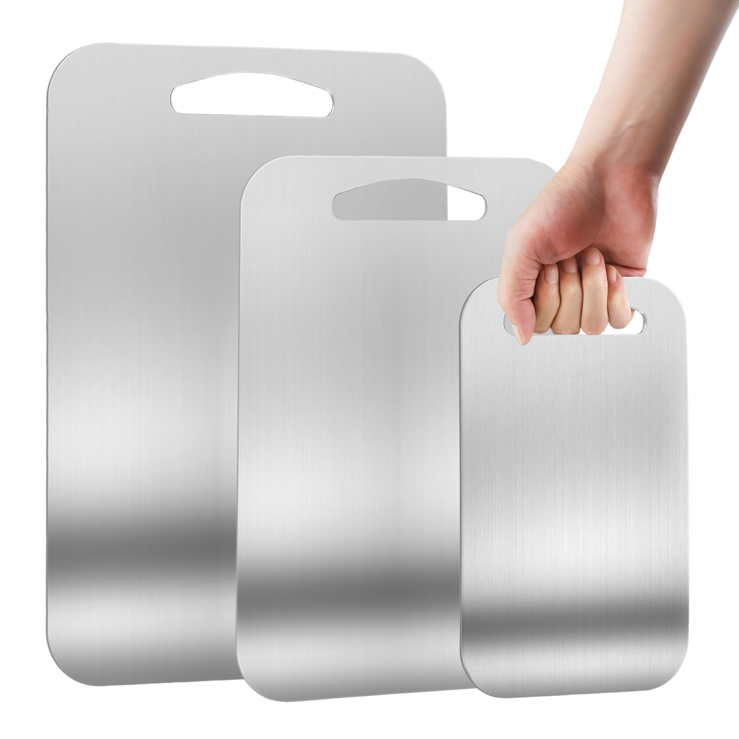 Photo 1 of URMONA 3 PCS 304 Stainless Steel Cutting Board For Kitchen, Non-Staining&Odor-Free, Burr-Free Edges, Dishwasher Safe, Non Toxic Cutting Board?S+M+L?