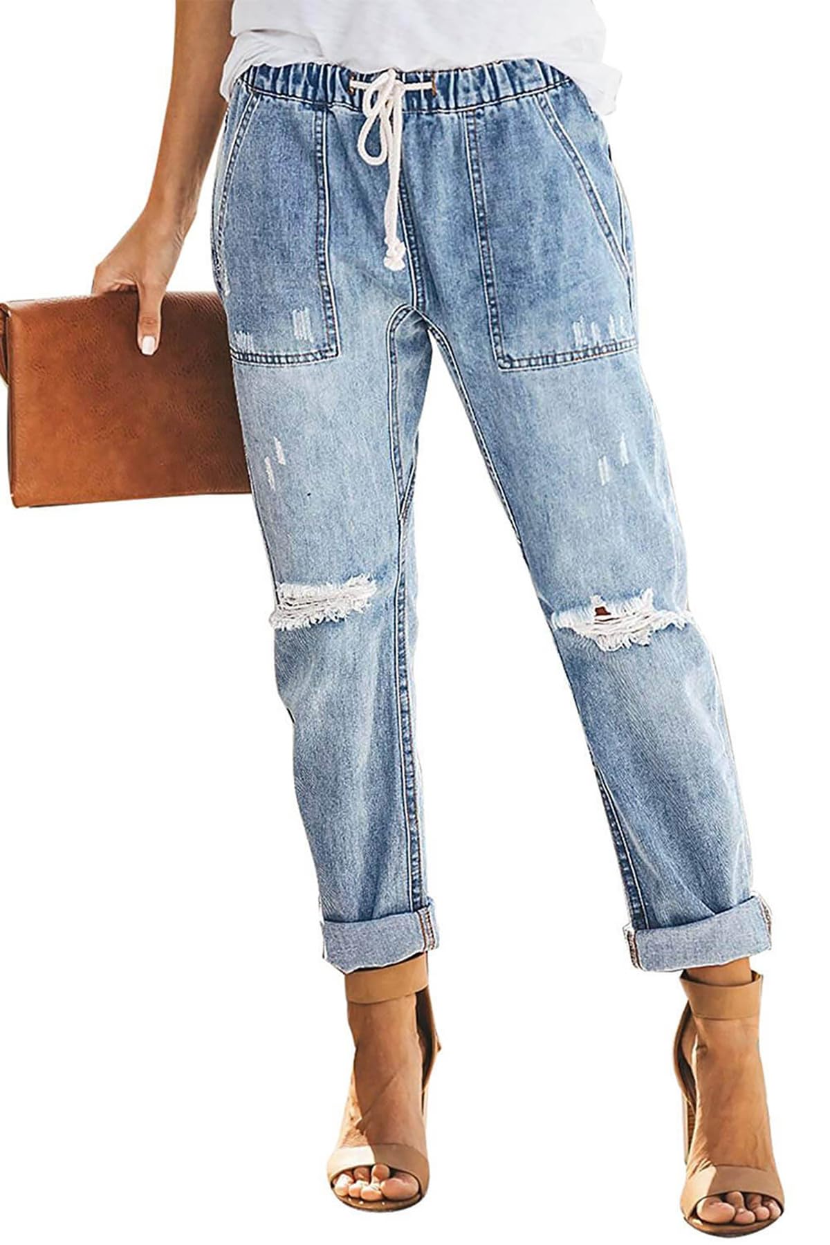 Alaster Queen Jeans Jeans Boyfriend da Donna Jeans a Vita Alta Allentati da Donna Blu Chiaro XL