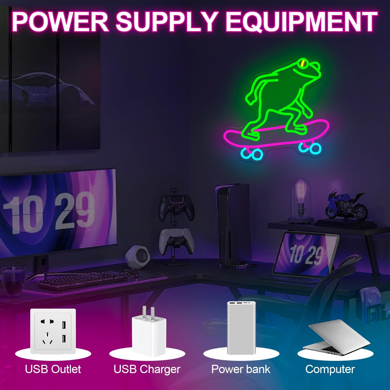 Skateboard Frog Neon Sign Funny Neon Lights for Wall Decor Dimmable LED Sign USB Powered Light Up Signs for Wall Decor Bedroom Office Bar Frog Gifts