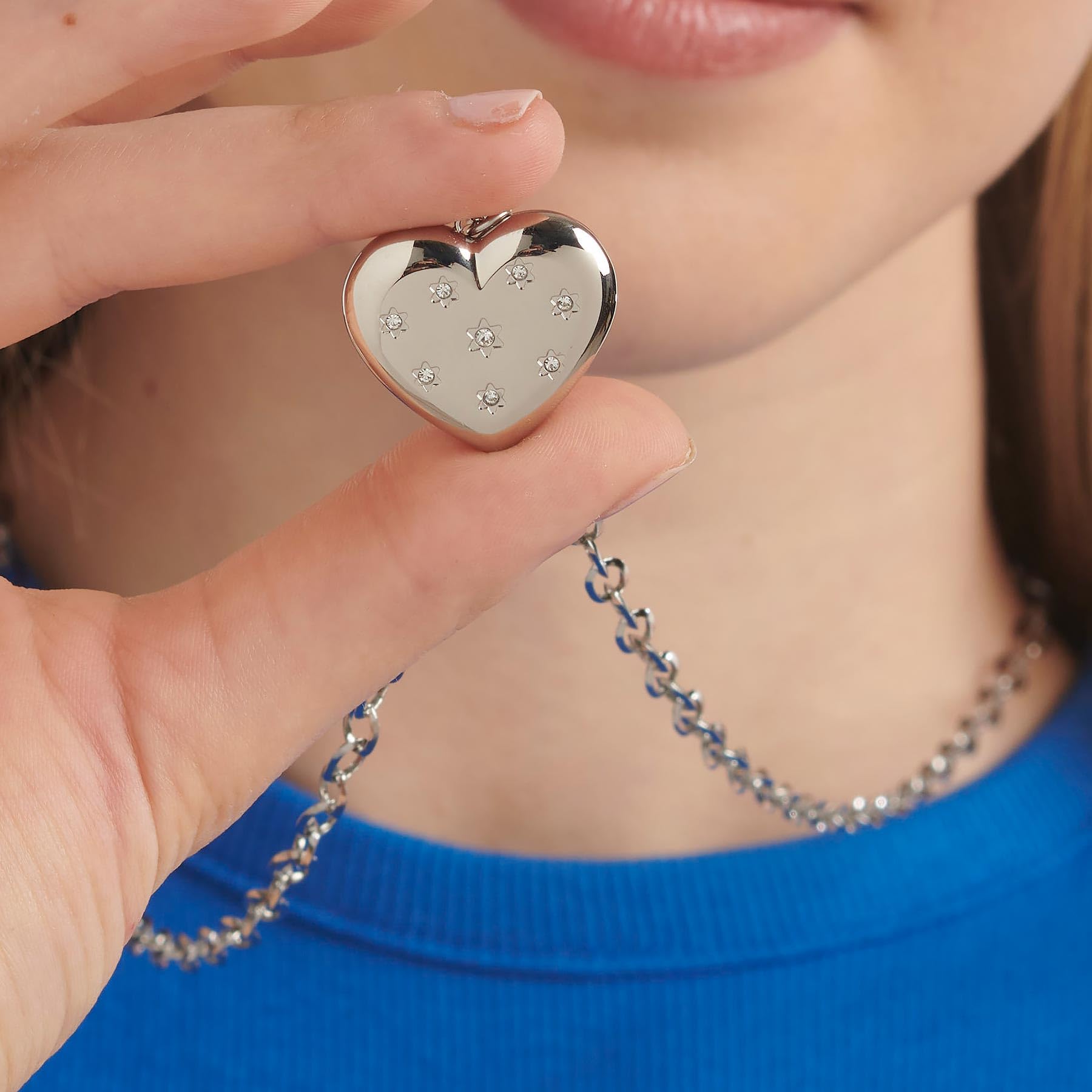 S'Agapõ Collana Donna, Collana Lunga Donna in Acciaio e Cristalli con Simbolo Cuore | Collezione Stellar - SSE04