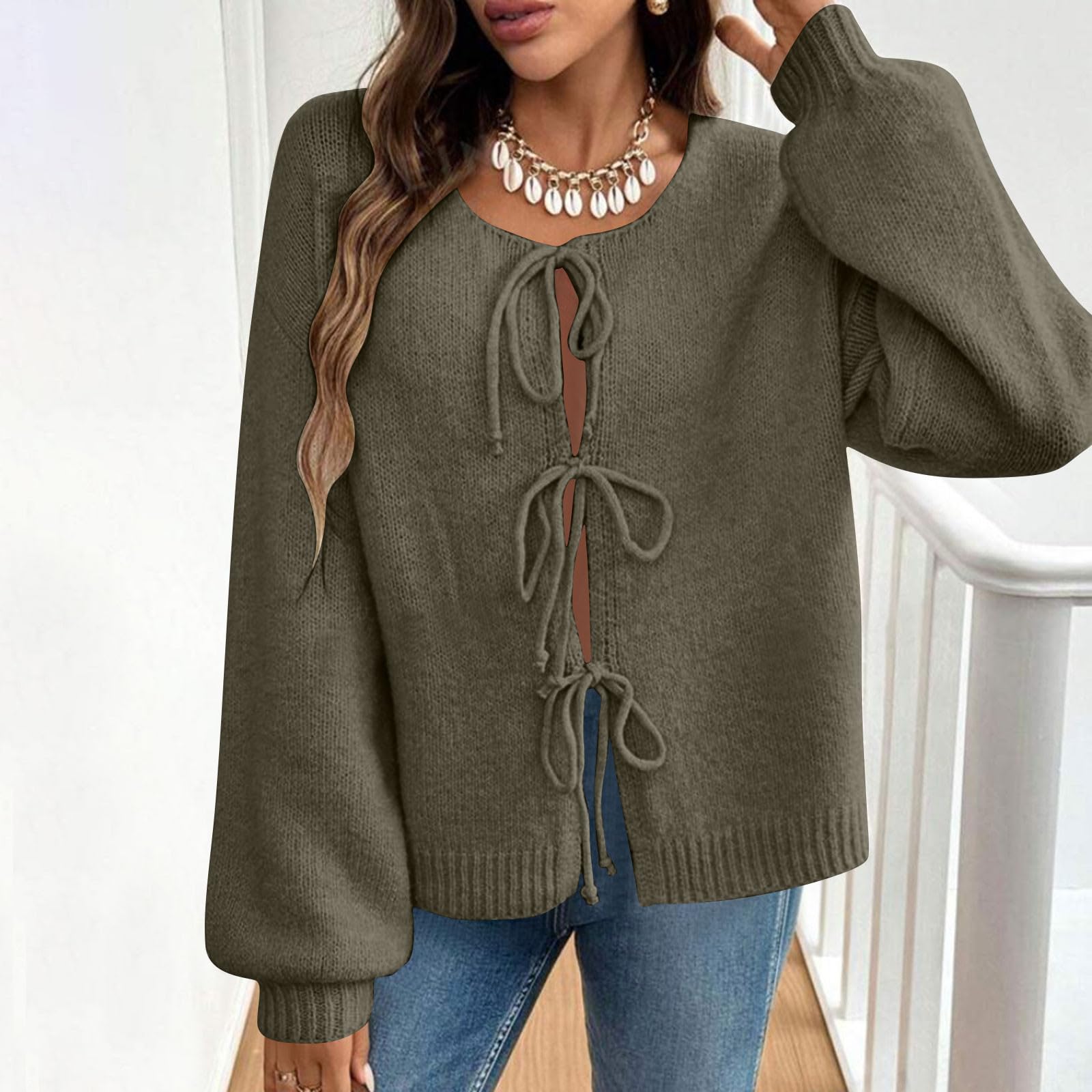 Cardigan Donna Girocollo Morbido Maglione Caldo Aperto Davanti Casual | Tessuto morbido e piacevole sulla pelle,design avvolgente e confortevole, perfetto per casa lavoro e tempo libero