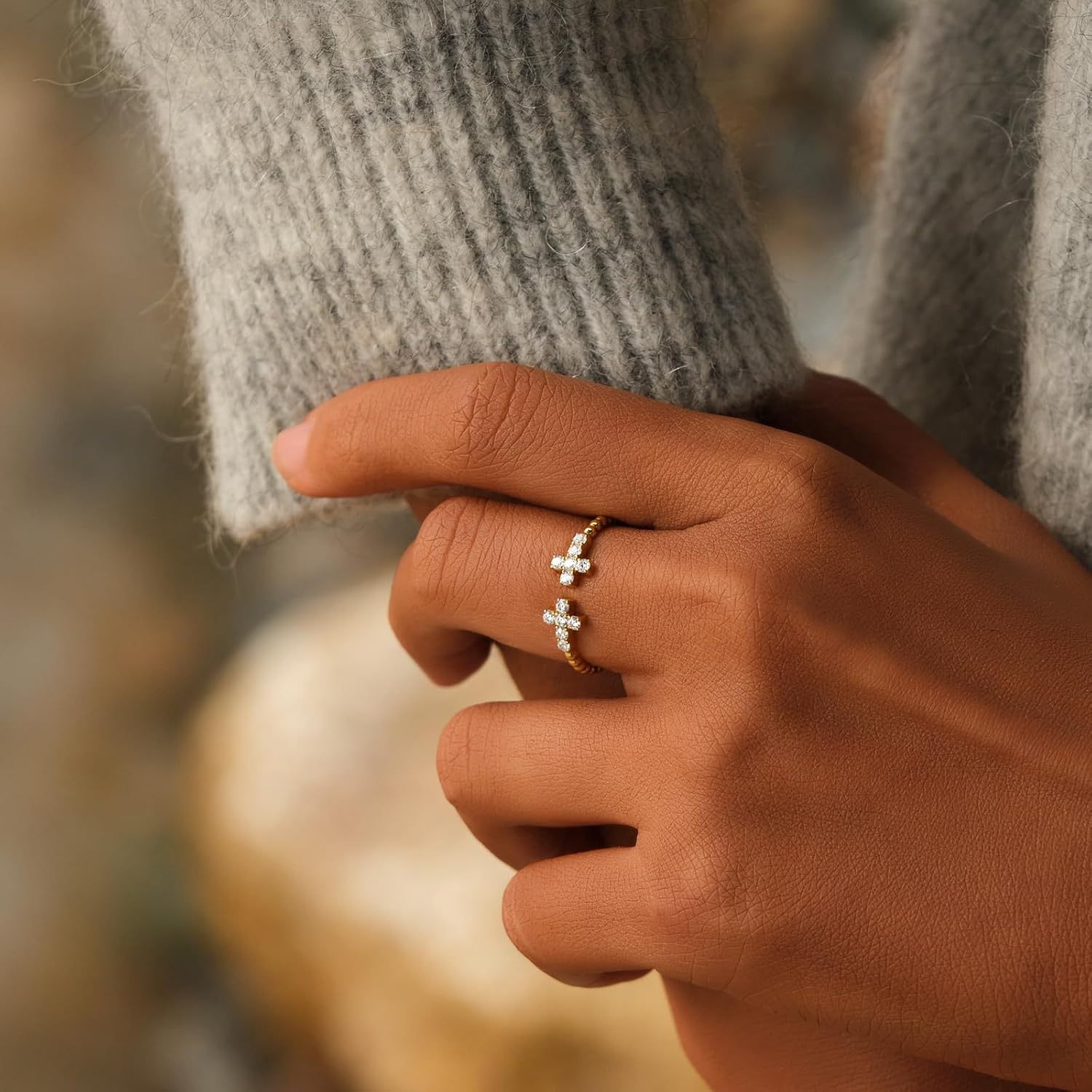 STORYJEWELLERY Cross Rings for Women, Christian Rings for Women, Gold Plated Purity Ring, Adjustable Thumb Ring, Religious Christian Jewelry, Confirmation and Baptism Gifts, Easter Gifts - Image 2