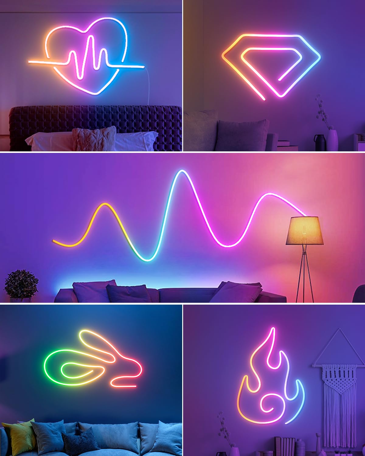 ALITOVE WS2811 RGB IC Neon LED Streife 5M 360° Leuchtende Runde Retikulierte USB Neon Light IP67 APP Steuerbar Musik Sync IR Dimmer für Schlafzimmer Zuhause DIY-Beleuchtung