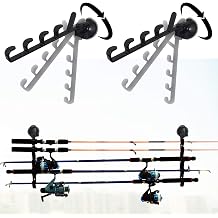 AUXPhome All Weather Fishing Rod Rack - Holds 5 Rods, Adjustable Suction Cup Mount, Black, Compact, Ideal for Vehicles & Home Organization