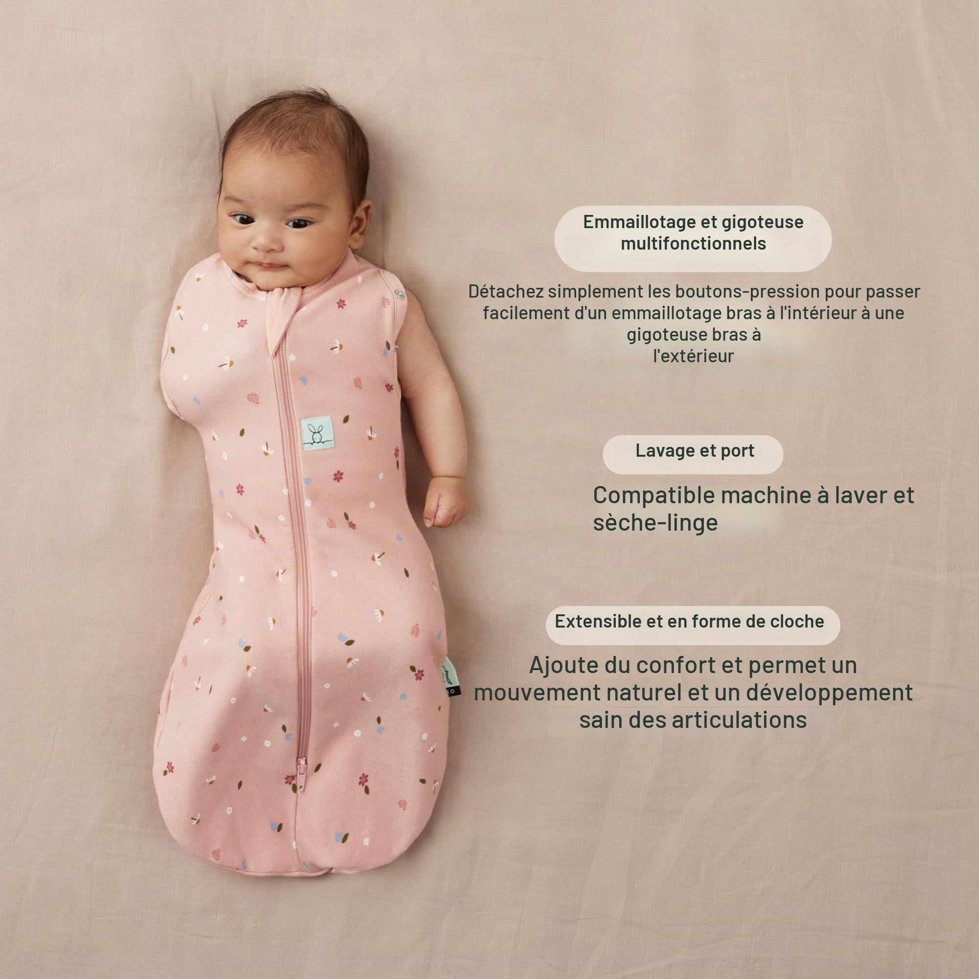 ergoPouch Gigoteuse 1,0 tog pour bébé de 0 à 3 Mois pour des Nuits Chaudes et Confortables, Sac d'emmaillotage Cocon pour bébé Garde Son Calme et sa détente (Marguerites)