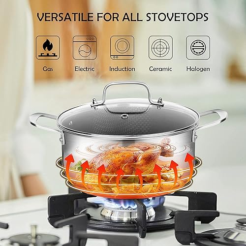 Miniatura 3 de LOLYKITCH Olla híbrida de acero inoxidable antiadherente de 5 cuartos de galón con tapa, olla de inducción, apta para lavavajillas y horno