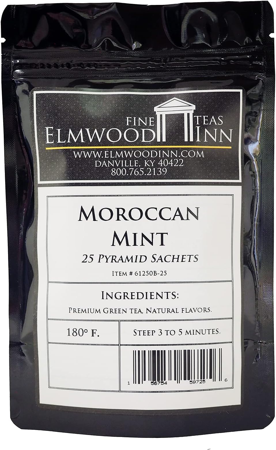 Elmwood Inn Fine Teas, Moroccan Mint Green Tea, 25 Pyramid Sachet Tea Bags