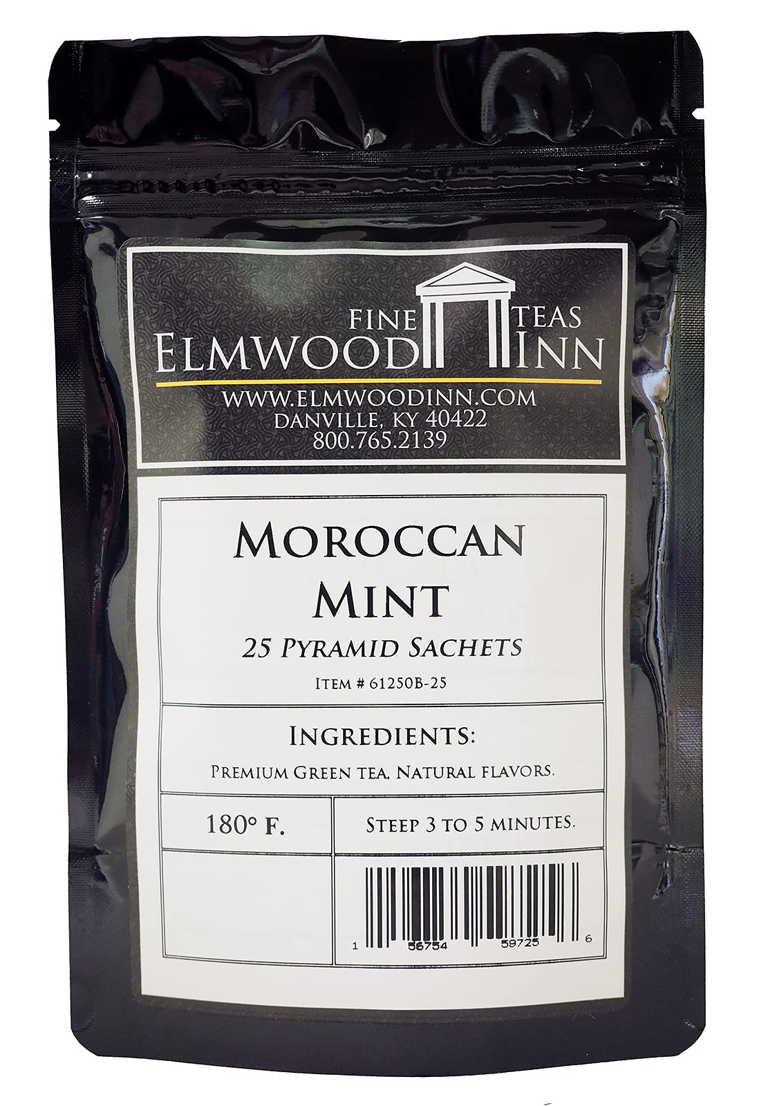 Elmwood Inn Fine Teas, Moroccan Mint Green Tea, 25 Pyramid Sachet Tea Bags