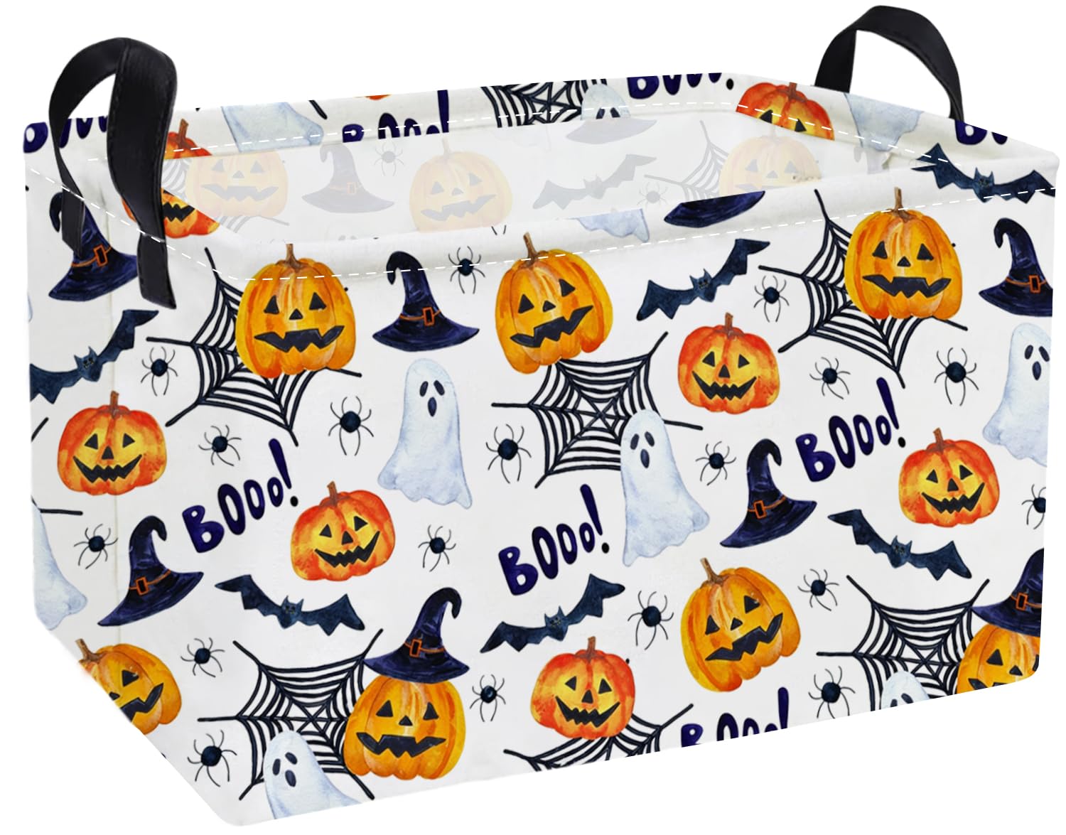 Essme Rectangular Halloween Basket,Ghost Storage Bins Organizer with Handles for Room Decor, Gift Basket.(Watercolor Halloween)