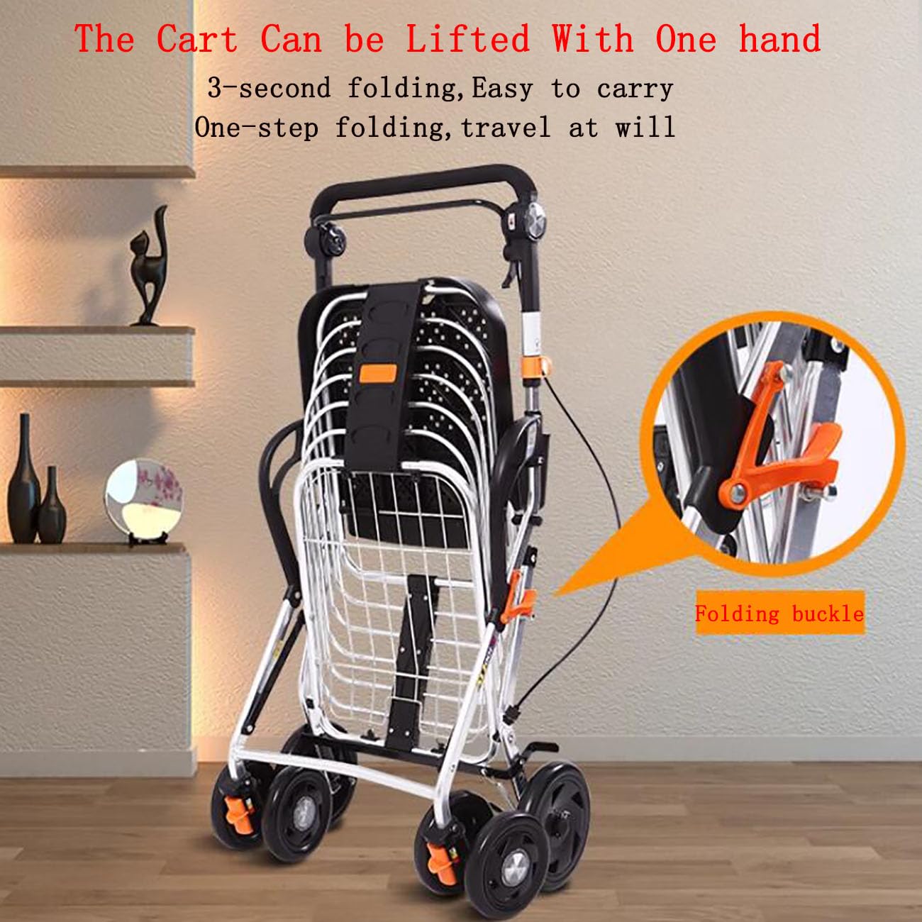 ICEMOB Carro De La Compra Y Andador con Asiento para Ancianos,Carrito Plegable para Supermercado De 4 Ruedas,Reposabrazos Ajustable En Tres Niveles,Caminadores Portátil,Aluminio