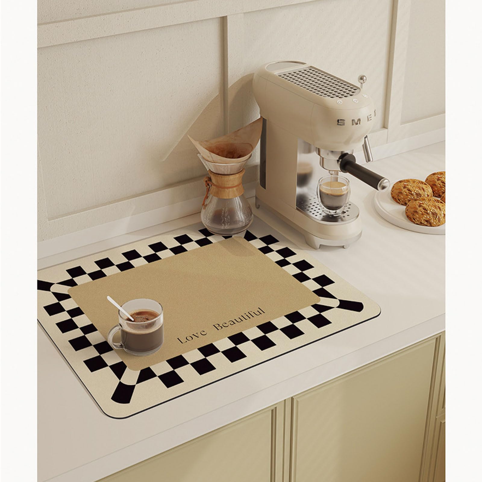 TIFONE Grand tapis de vaisselle en terre de diatomée pliable gris foncé