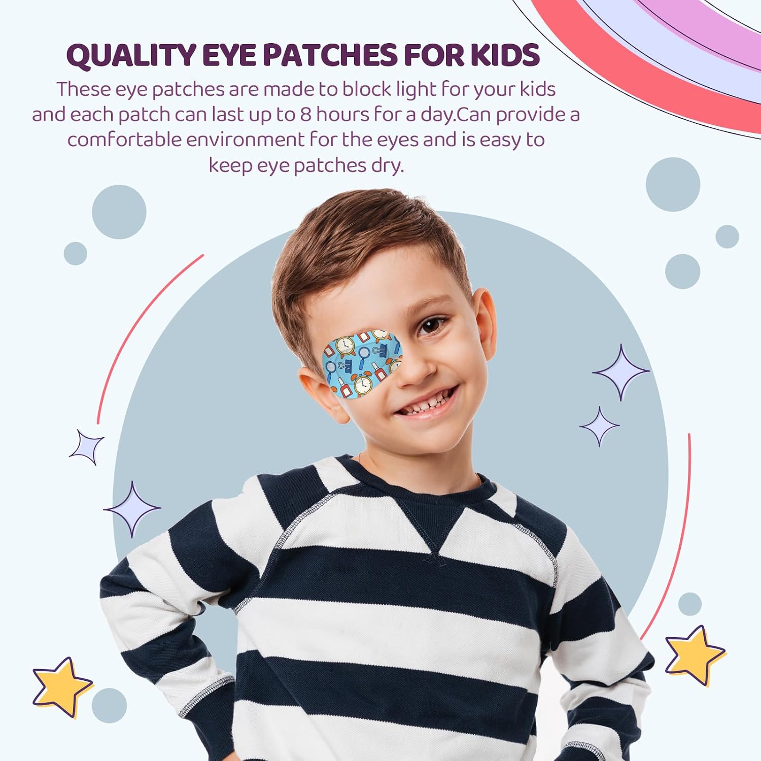 100pcs Kids Adhesive Eye Patches Disposable Eyepatch Breathable Eye Pad Adhesive Bandages for Toddlers Teens Girls Boys, 7 Styles
