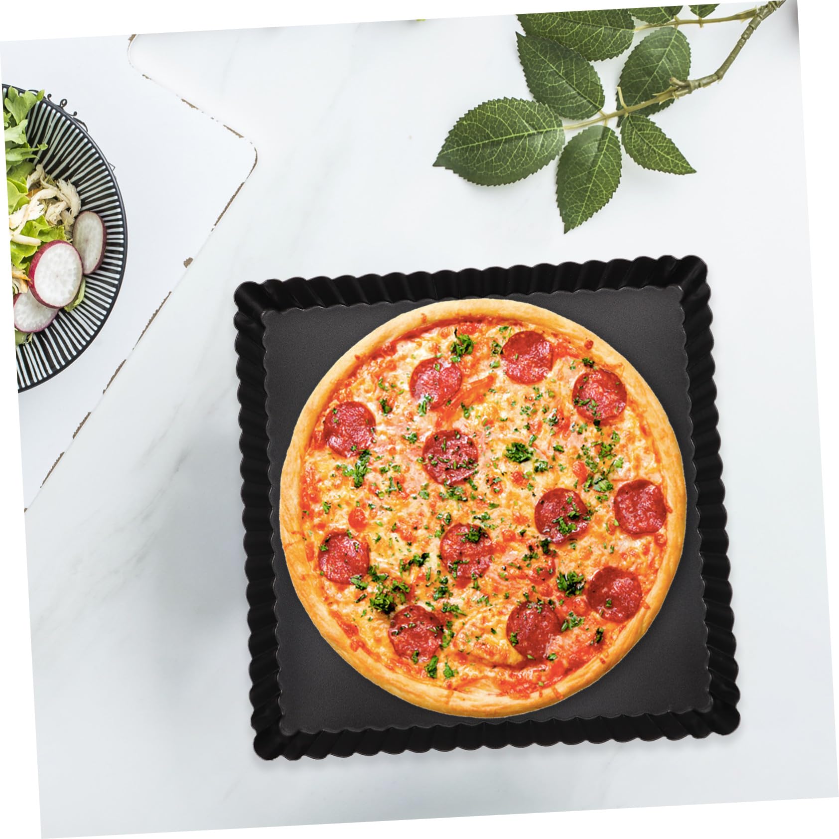 Alipis Moule à Pizza Carré 21x21x2,5 Cm Moule Profond En Acier Carbone Antiadhésif Fond Amovible Cuisson Homogène Pour Four Usage Domestique Et Fête