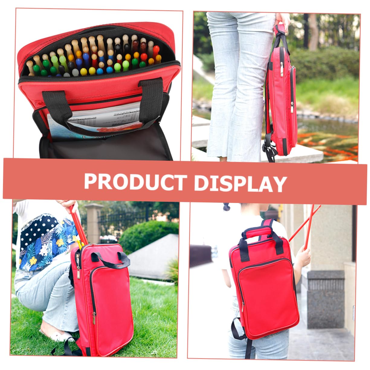 Bolsa de Transporte Profesional para Baquetas Roja | Oxford Algodón y Carbono, Formato Mochila, para Salas de Práctica y Escenarios