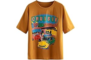 Women's Gray Car & Letter Graphic Print T-Shirt Casual Summer Short Sleeve Top