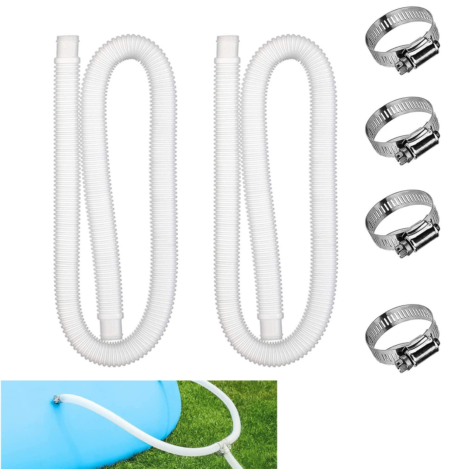 Swimming Pool Replacement Hose, Pool Filter Replacement Hose for Above Ground Pools, 59” Long 1.25" Diameter Hose Compatible with Intex Filter Pump 330 GPH 530 GPH, and 1000 GPH (2PCS)