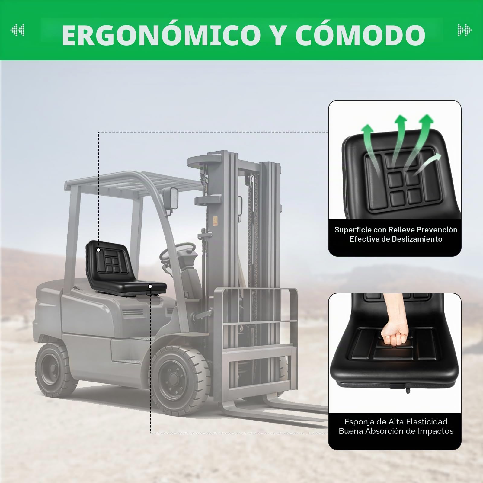 Asiento de tractor, asiento de remolque con respaldo, asiento universal para tractor, piel de PVC, impermeable, para tractores, cortacésped, carretillas elevadoras, excavadoras, 44,5 x 35,5