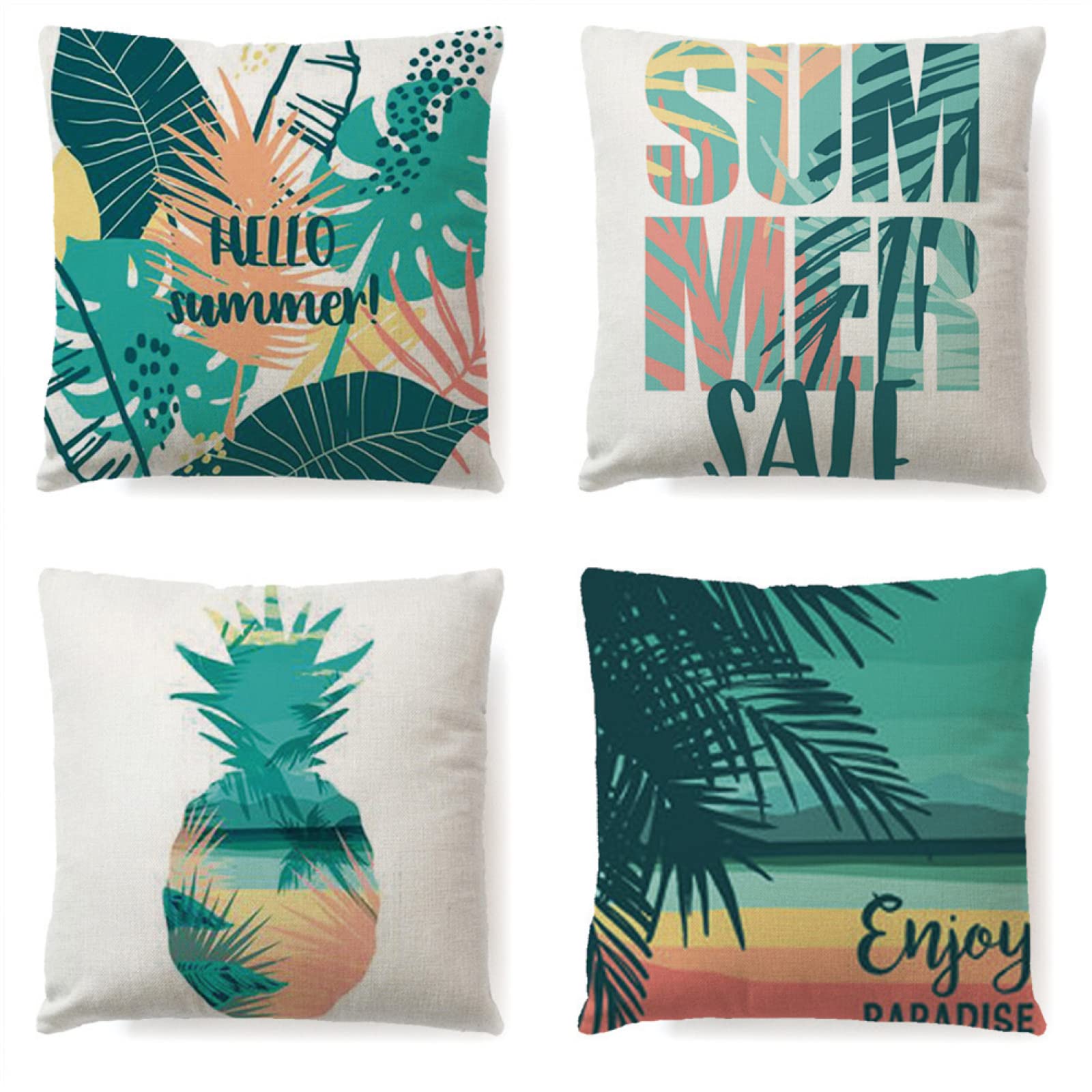 Poszewki na poduszki Boże Narodzenie poszewki na poduszki zestaw 4 65 x 65 cm ananas dekoracyjna poszewka na poduszkę kwadratowa sofa poszewka na poduszkę lniana poszewka na poduszkę do domu łóżko sofa samochód na zewnątrz dekoracja prezent, kolor4