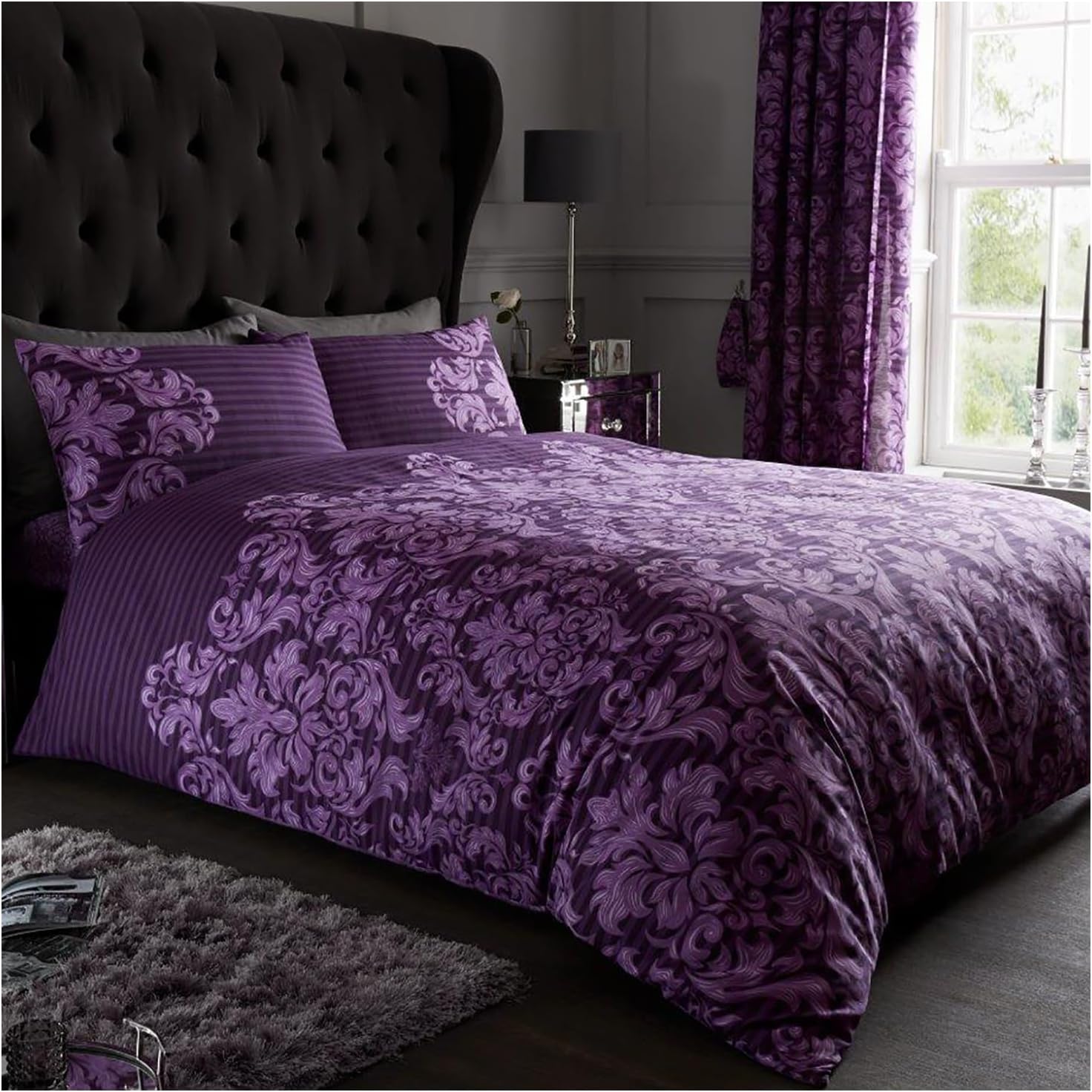 GC GAVENO CAVAILIA Damask Duvet Cover Single - Paisley Bedding Set - Polycotton Fabric Quilt Cover With Pillowcase - Bed Linen - Purple