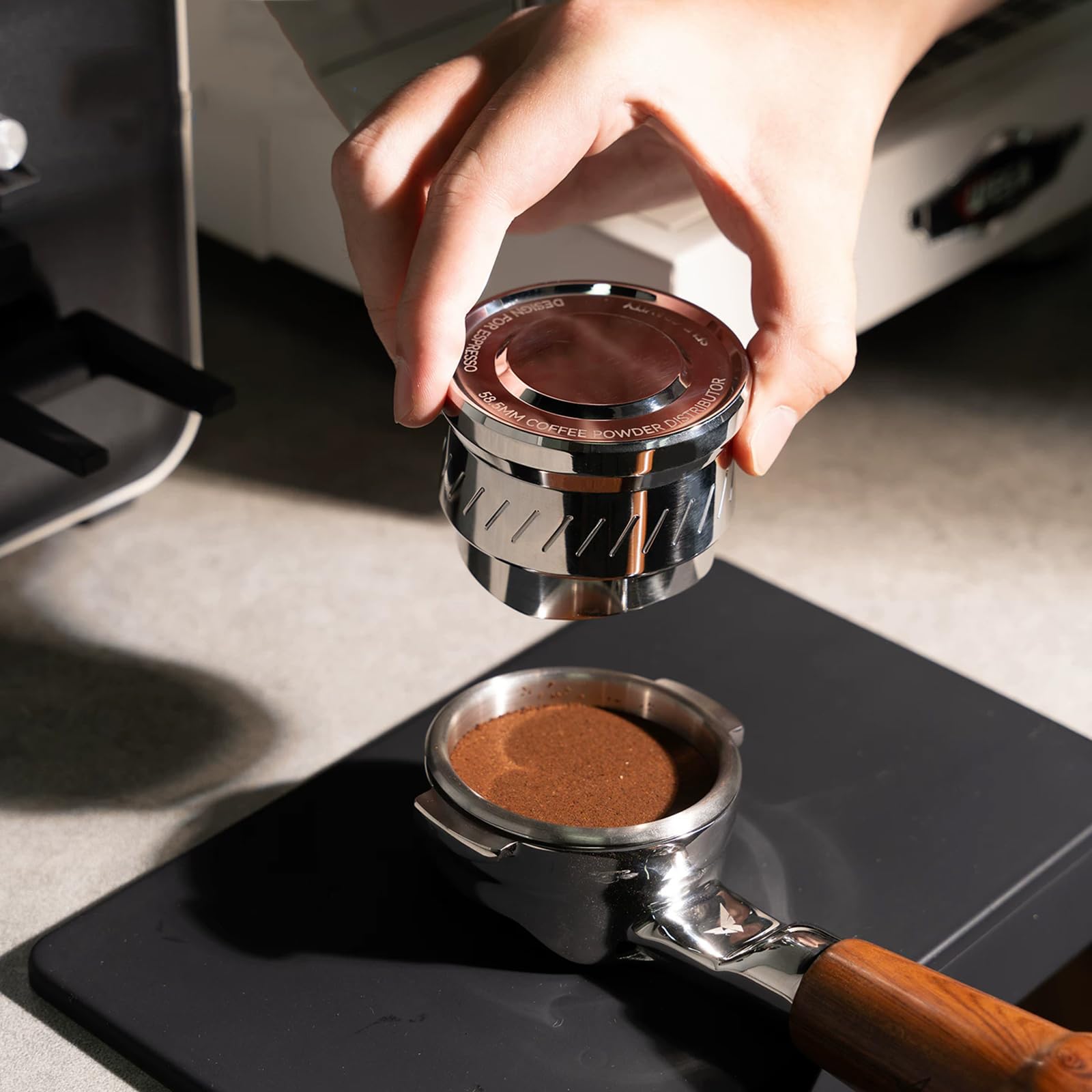 Pressa Per Caffè Espresso Da 3 Pezzi, Con Pressa Per Caffè Espresso A Molla, Distributore Di Caffè - Design A Gravità, Supporto In Legno, Per Portafiltro Da 58 Mm, Accessori Per Baristi