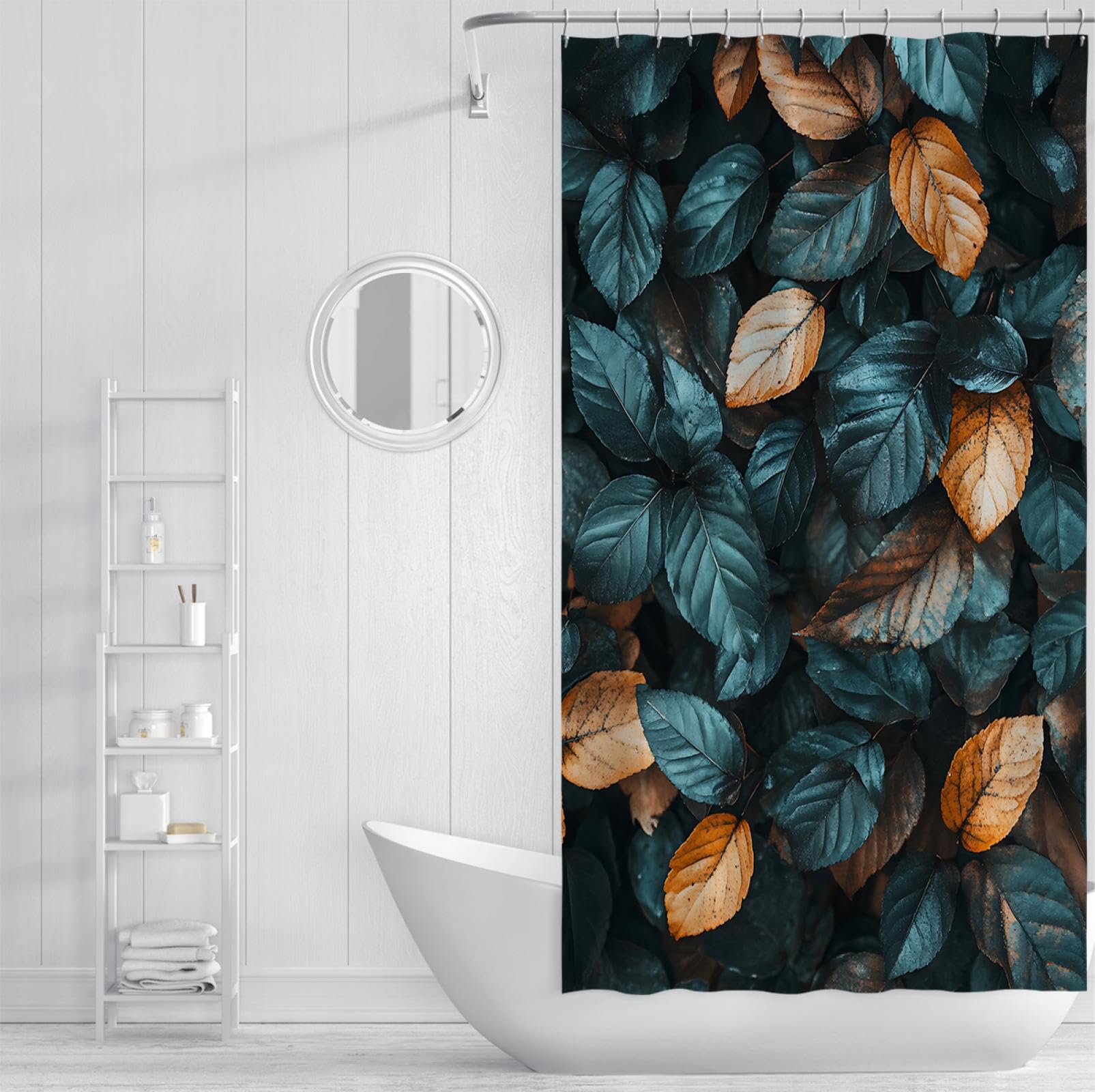 Jesień Botaniczny Zasłony Prysznicowe Tropikalne Liście Zasłony Łazienkowe z Hakami Separacja na sucho i na mokro Bardzo długa tkanina zielona 180 x 200 cm